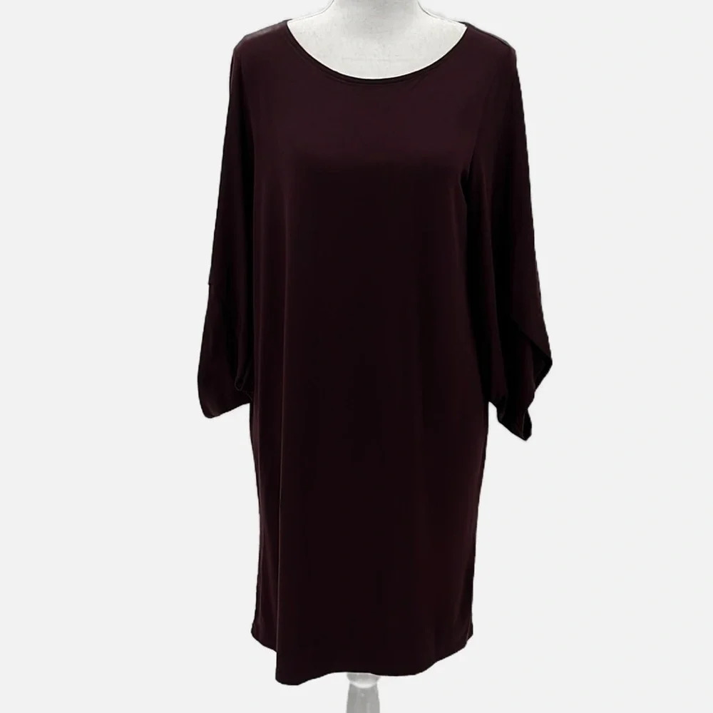 Eileen Fisher Tulip Sleeve Knit Shift Dress in Brown - Size XS